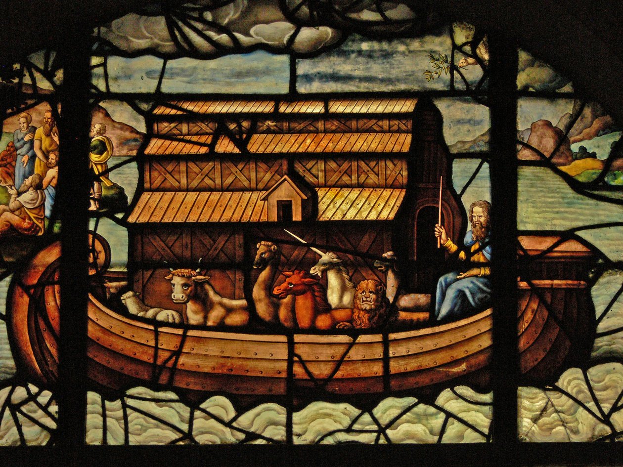 Vindu i Charnier (w.3) som viser en detalj fra Noahs ark av French School