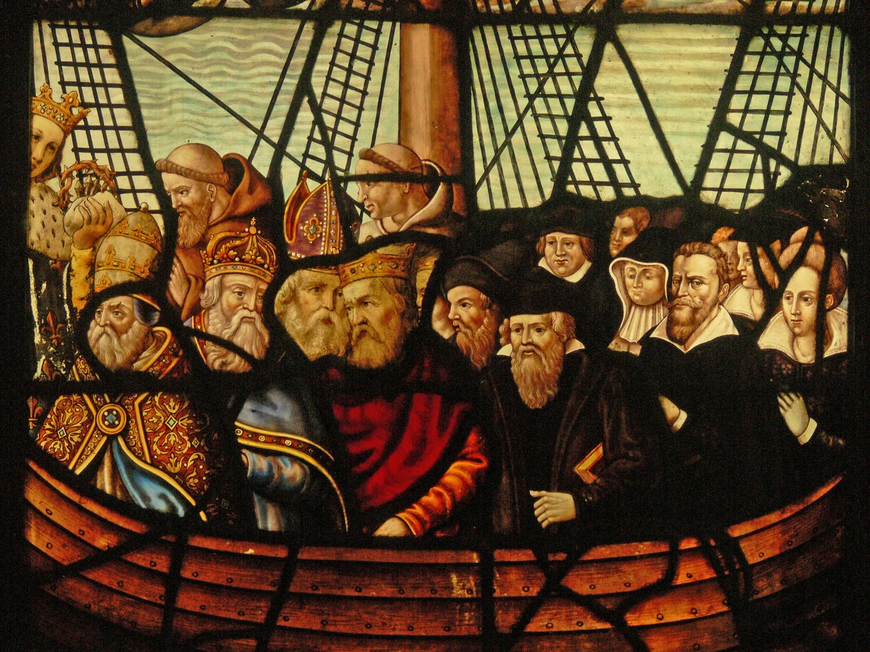 Window in the Charnier (w.3) som viser Kirkens ark og Kristus med en båtfull av de trofaste av French School