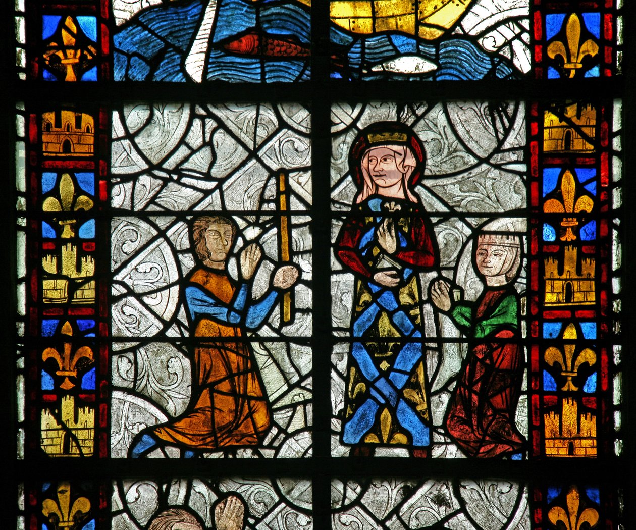 Vindu n1 som viser Saint Radegonde: En kur ved helgengraven; av gikt? (Sannsynligvis ikke den tradisjonelle Godas-kuren) av French School