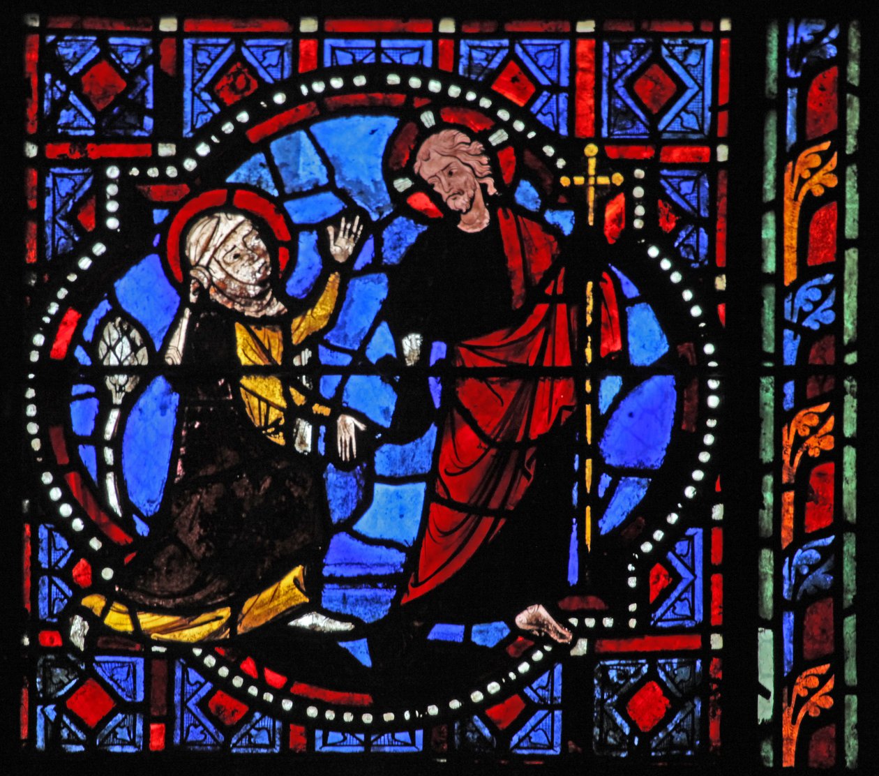 Vindu w02 som viser en oppstandelsesscene: Noli Me Tangere av French School