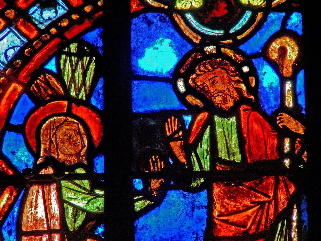 Vindu w0 som viser en oppstandelsesscene: Noli Me Tangere av French School