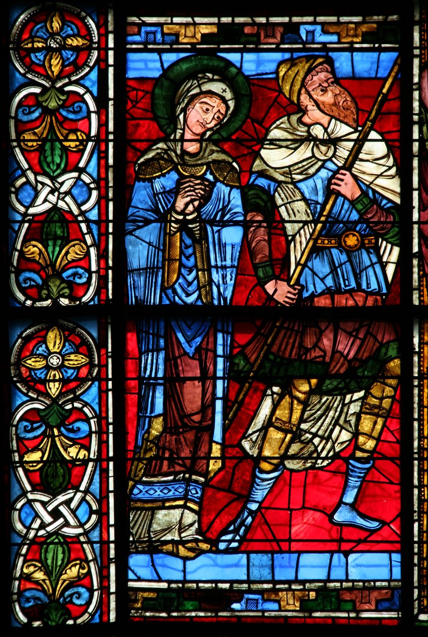 Vindu w0 som viser Jomfru Maria og centurion Longinius av French School