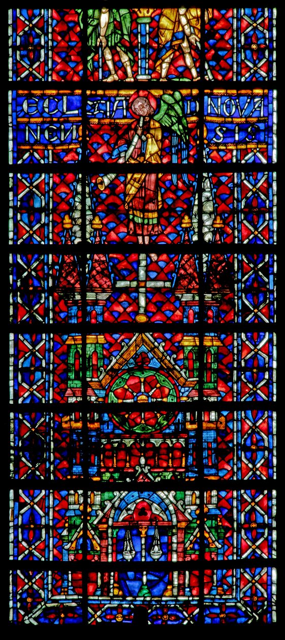 Vindu w106 som viser kirkekatedralen i Noyon av French School