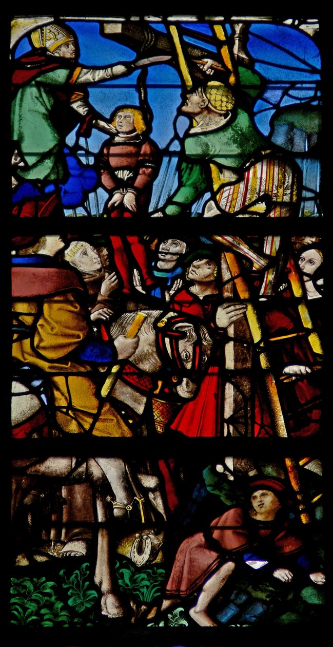 Vindu w107 som viser en scene fra St Claudes liv av French School