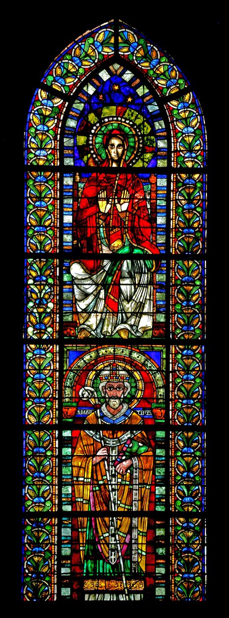 Vindu w109 som viser Jomfru Maria og St. Martin av French School