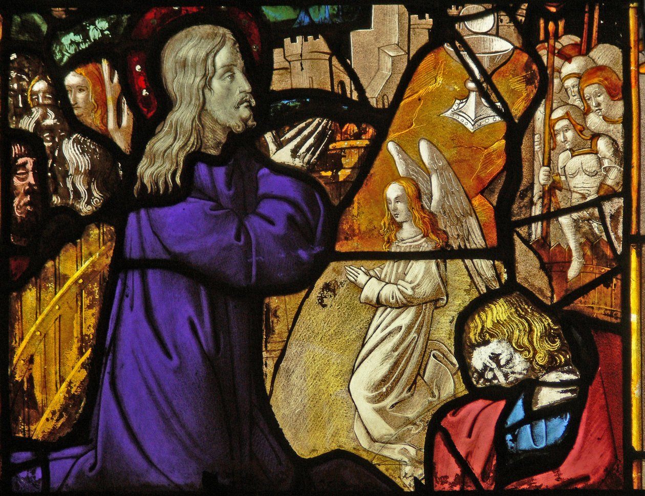 Vindu w10 som viser Kristus i Getsemane av French School