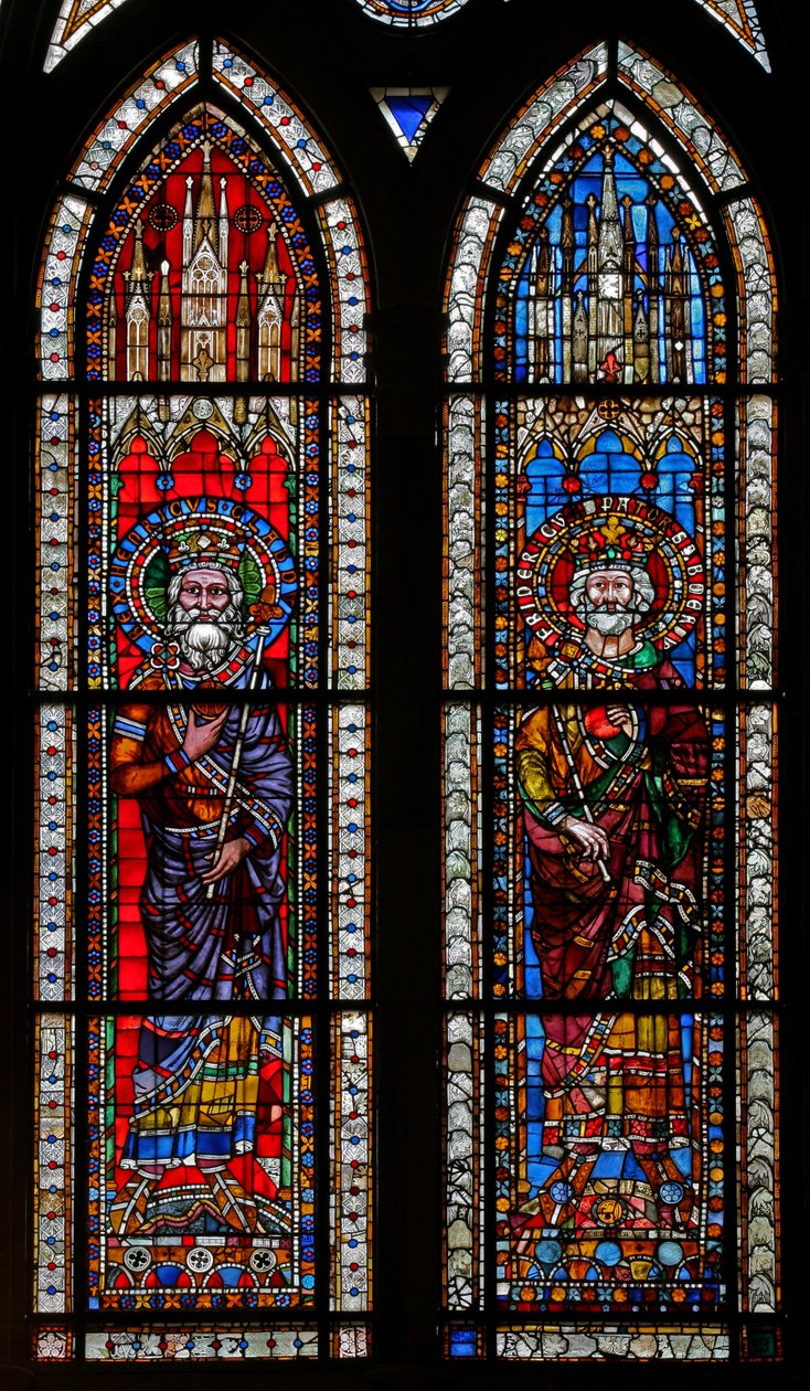 Vindu w11 som viser keiserne Henry de Bamberg og Frederick Barbarossa av French School