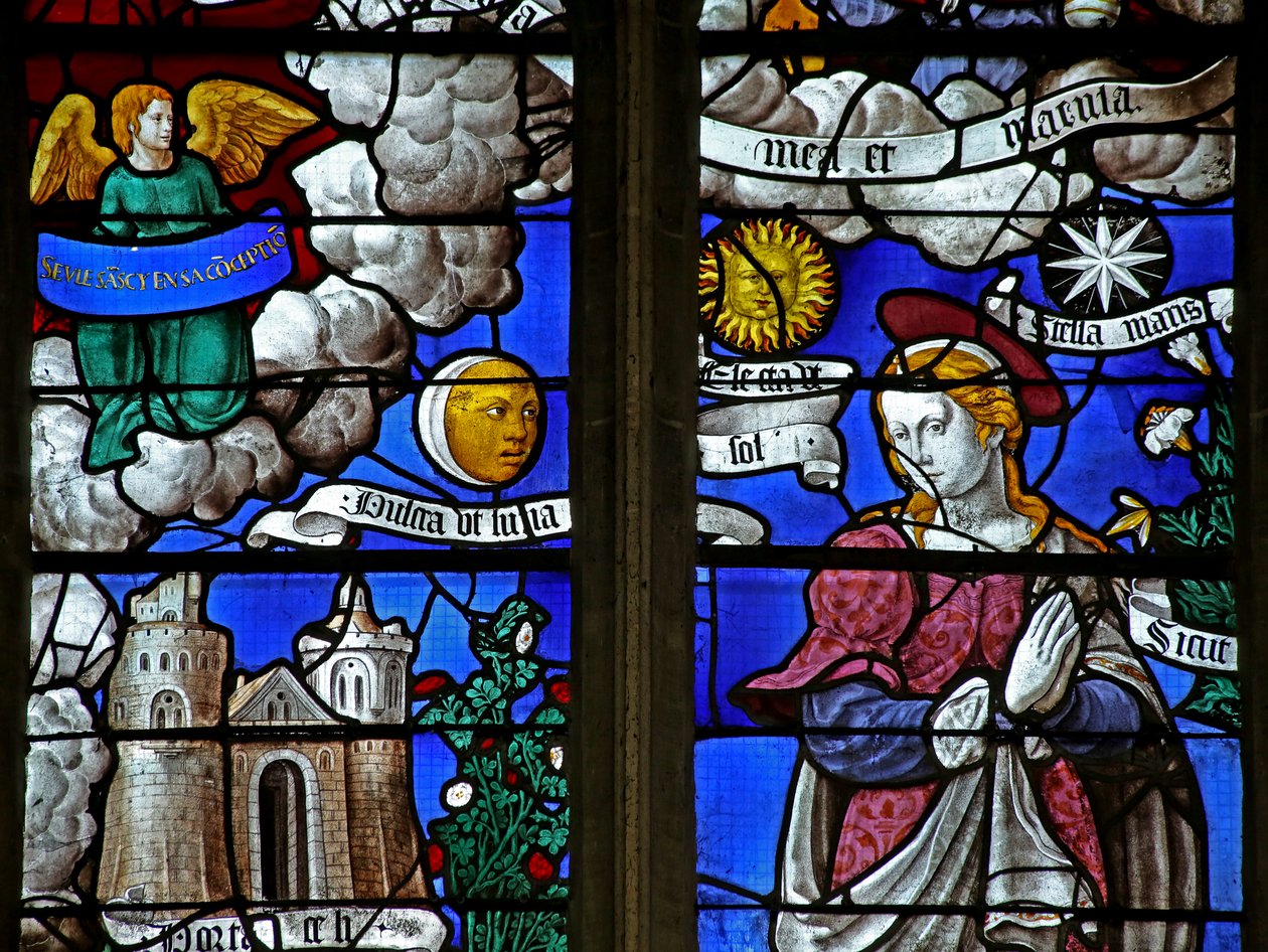 Vindu w11 som viser en detalj fra Jomfru Marias litani av French School