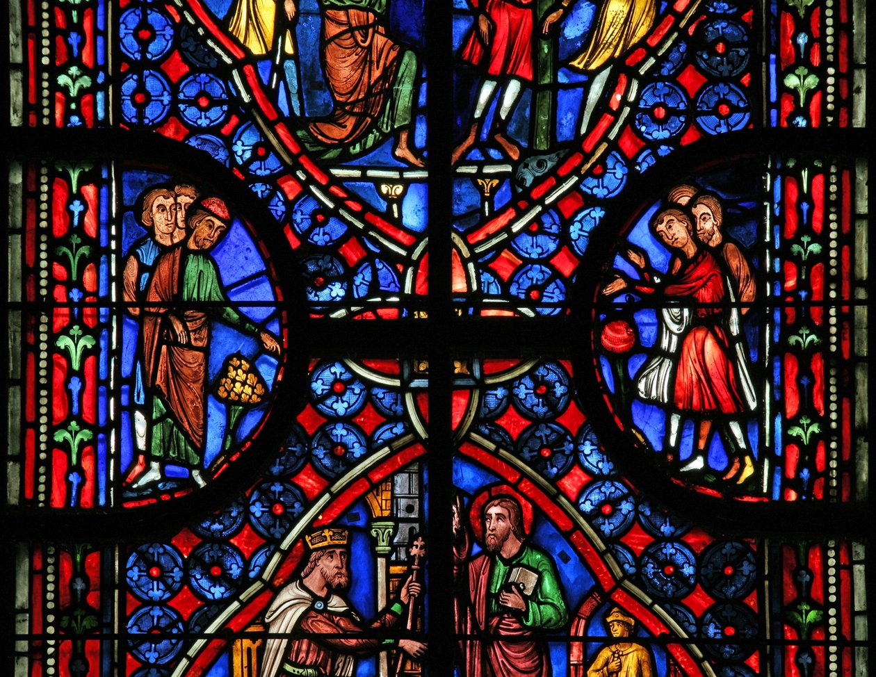 Vindu w11 som viser tilskuere, bakgrunn og kant i St Andrew-vinduet av French School