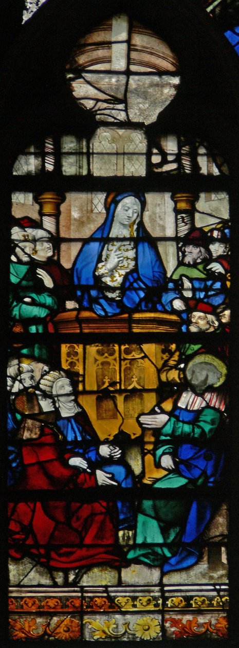 Vindu w125 som viser en scene fra Maria Magdalenas liv - helgenen som forkynner av French School