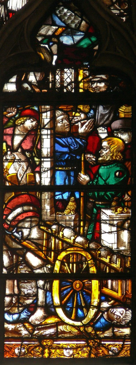 Vindu w126 som viser en scene fra St. Nicholas liv av French School