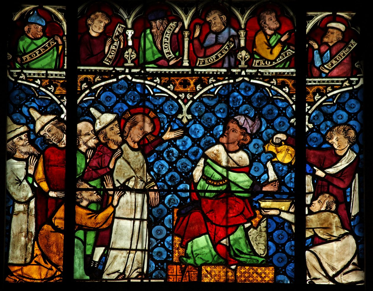 Vindu w12 som viser Jesus foran Pilatus av French School