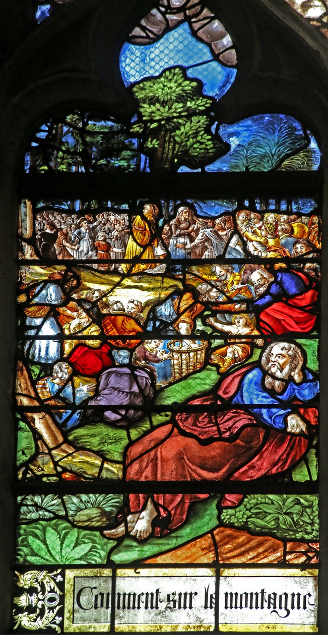 Vindu w12 som viser en detalj fra Miracle of the Feeding of the 5000 av French School