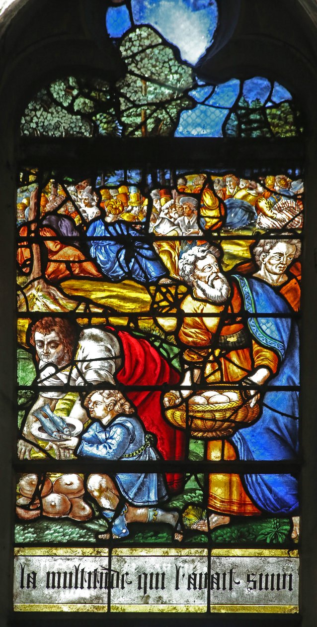 Vindu w12 som viser en detalj fra Miracle of the Feeding of the 5000 av French School