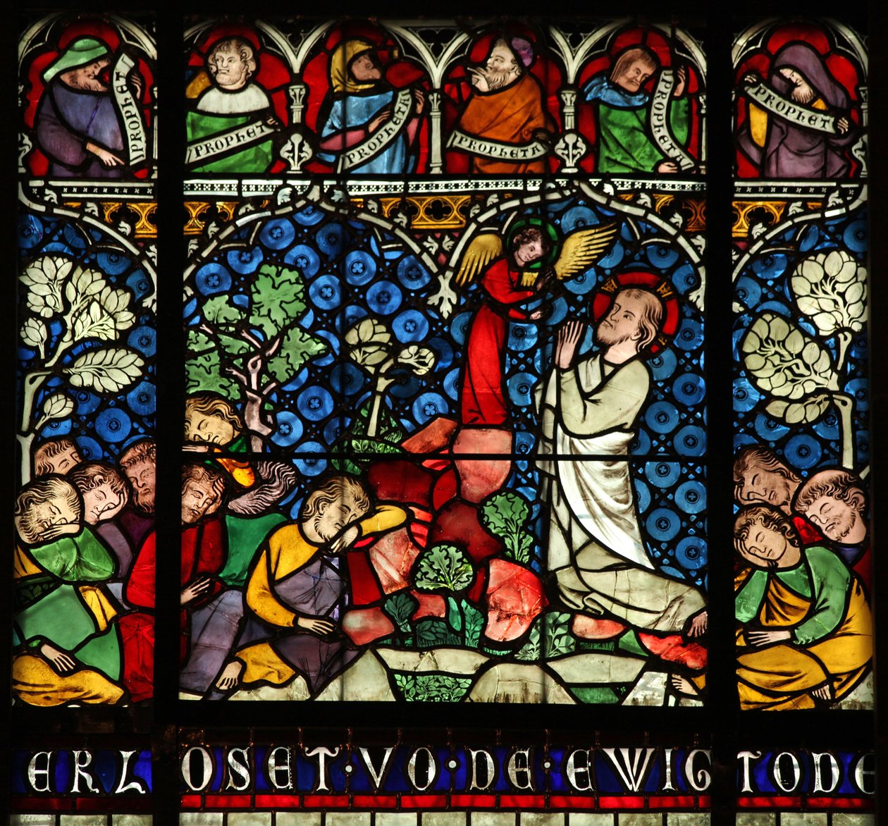 Vindu w12 som viser lidelsen i Getsemane-hagen av French School