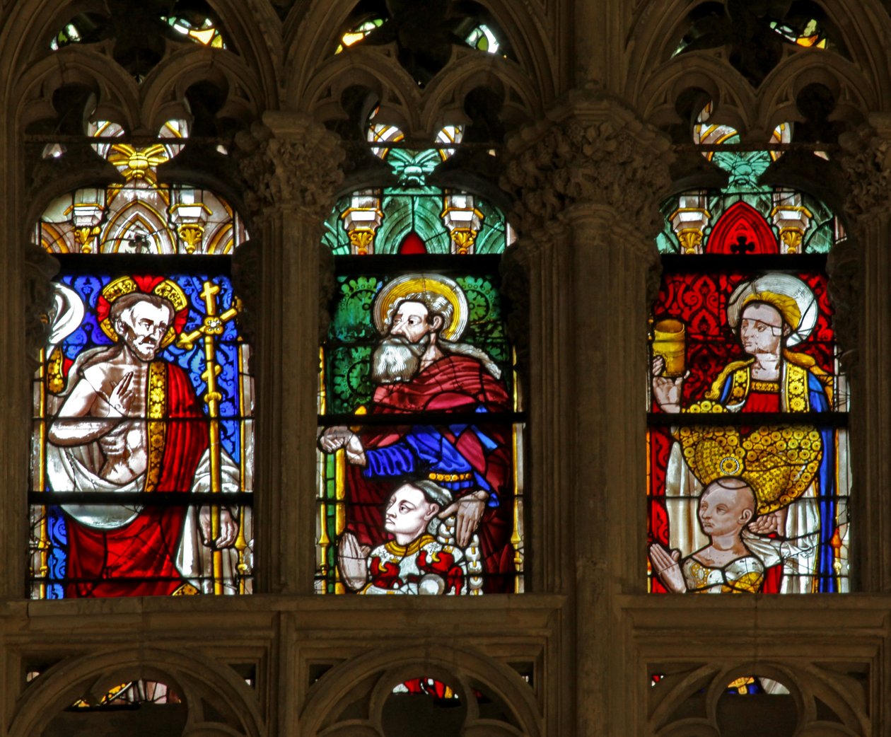 Vindu w137 som viser den hellige Maria Magdalena, Kristus og den hellige Antonius av French School