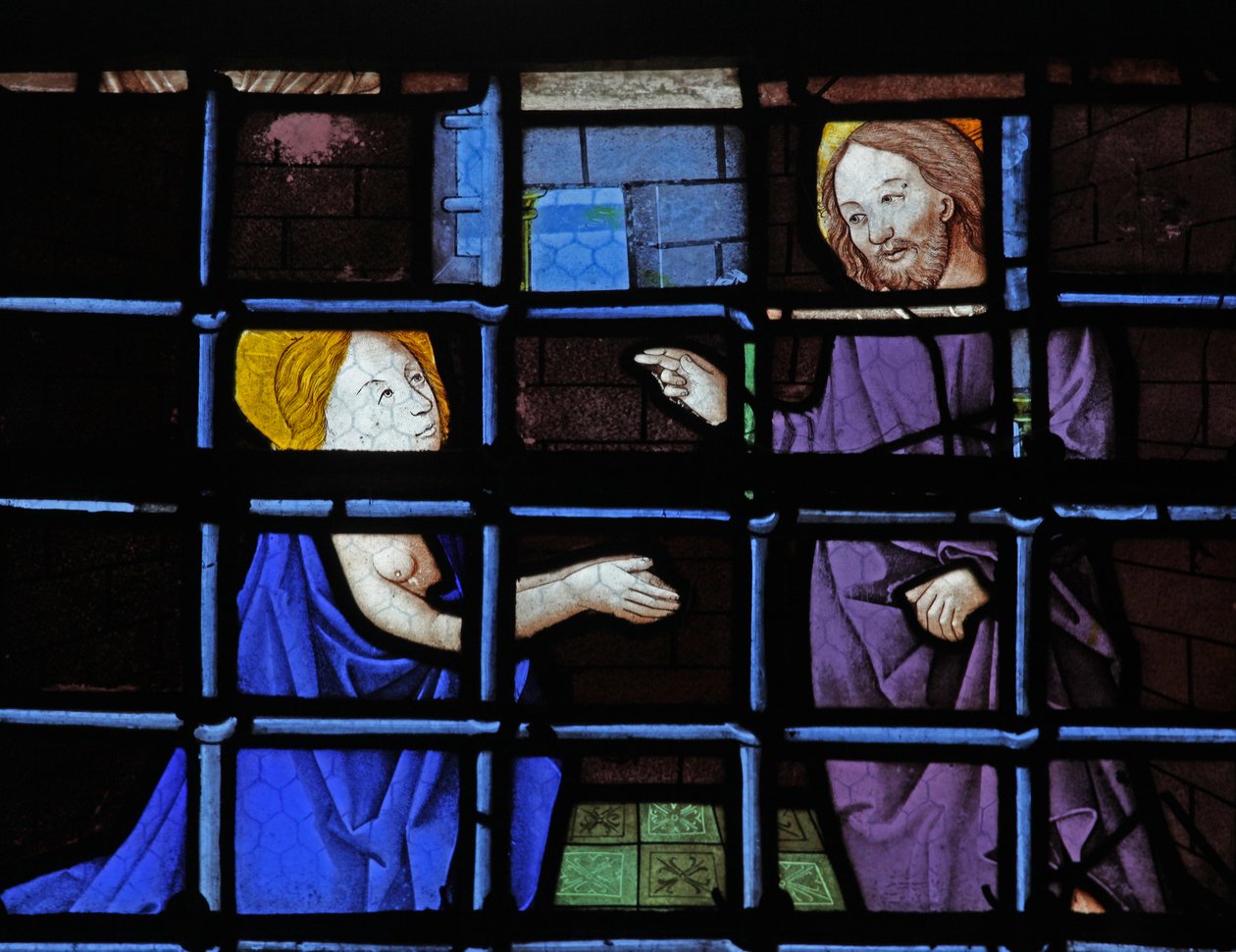 Vindu w13 som viser St. Barbara i fengsel med Kristus av French School