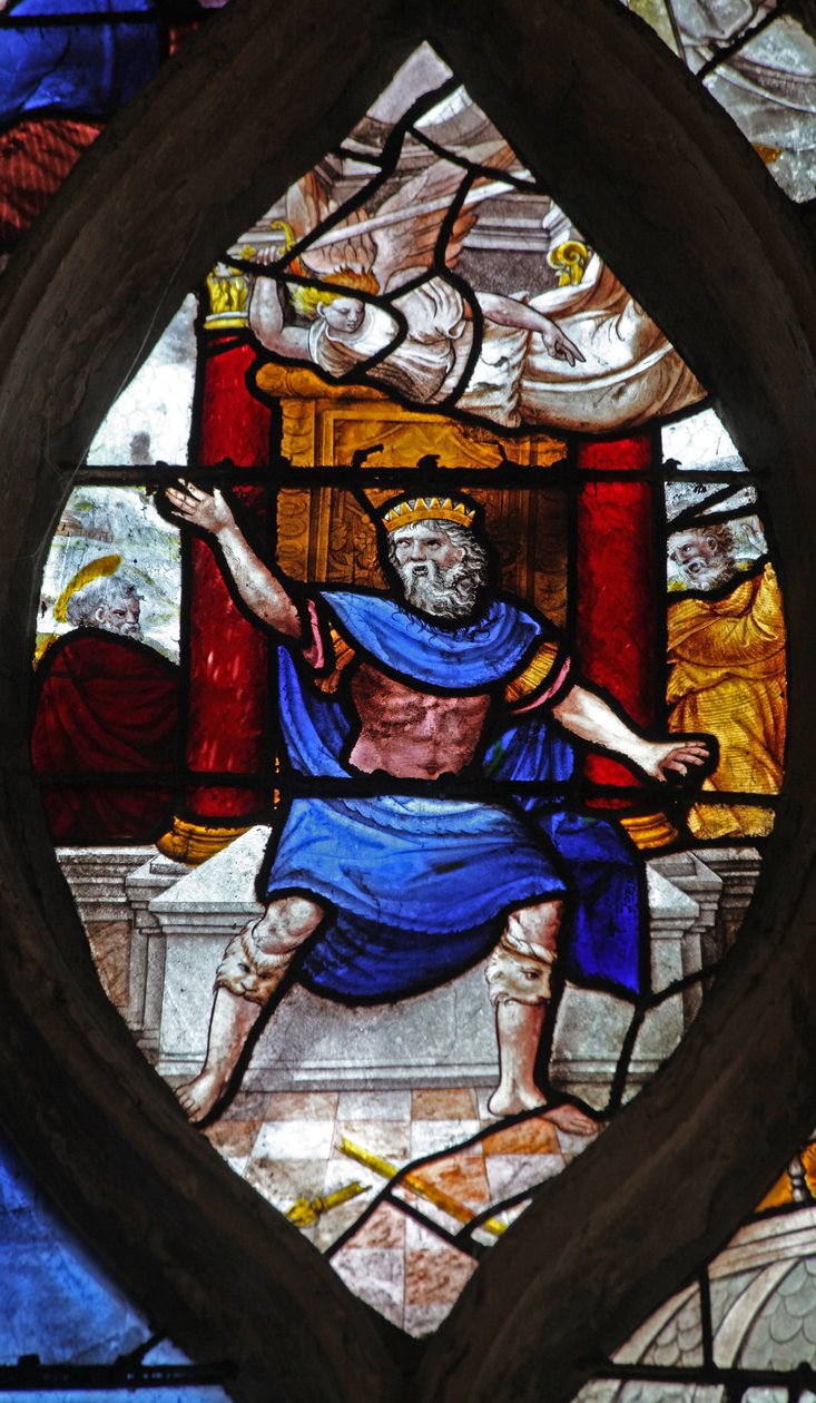 Vindu w13 som viser St Peter-scenen; Herodes trakassert av en engel av French School