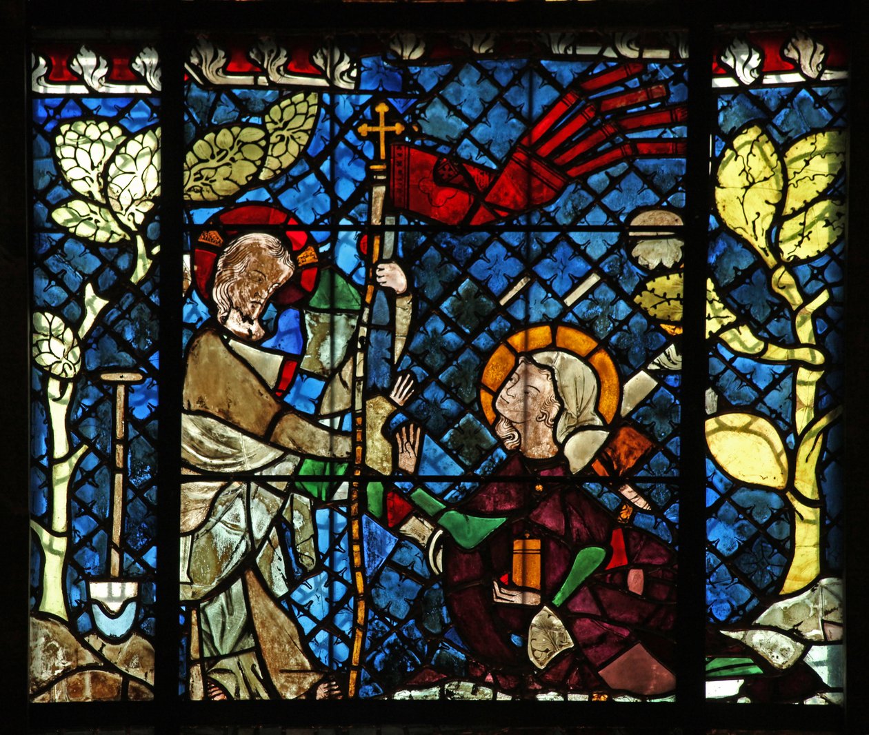 Vindu w14 som viser en oppstandelsesscene: Noli Me Tangere av French School
