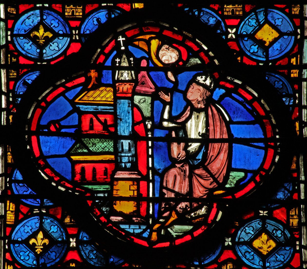 Window w15 Holy Relics: Guiriace anbefalt av en engel (fra en St Helen-serie?) av French School