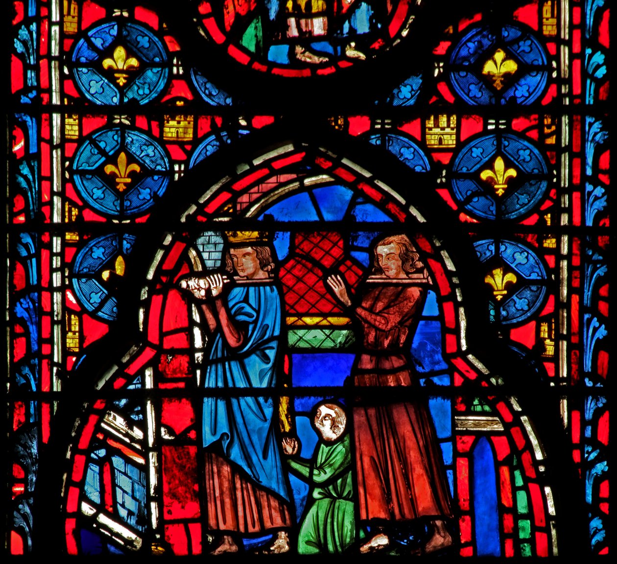 Window w15 St Louis - og Robert dArtois bærer relikviene til Sens av French School
