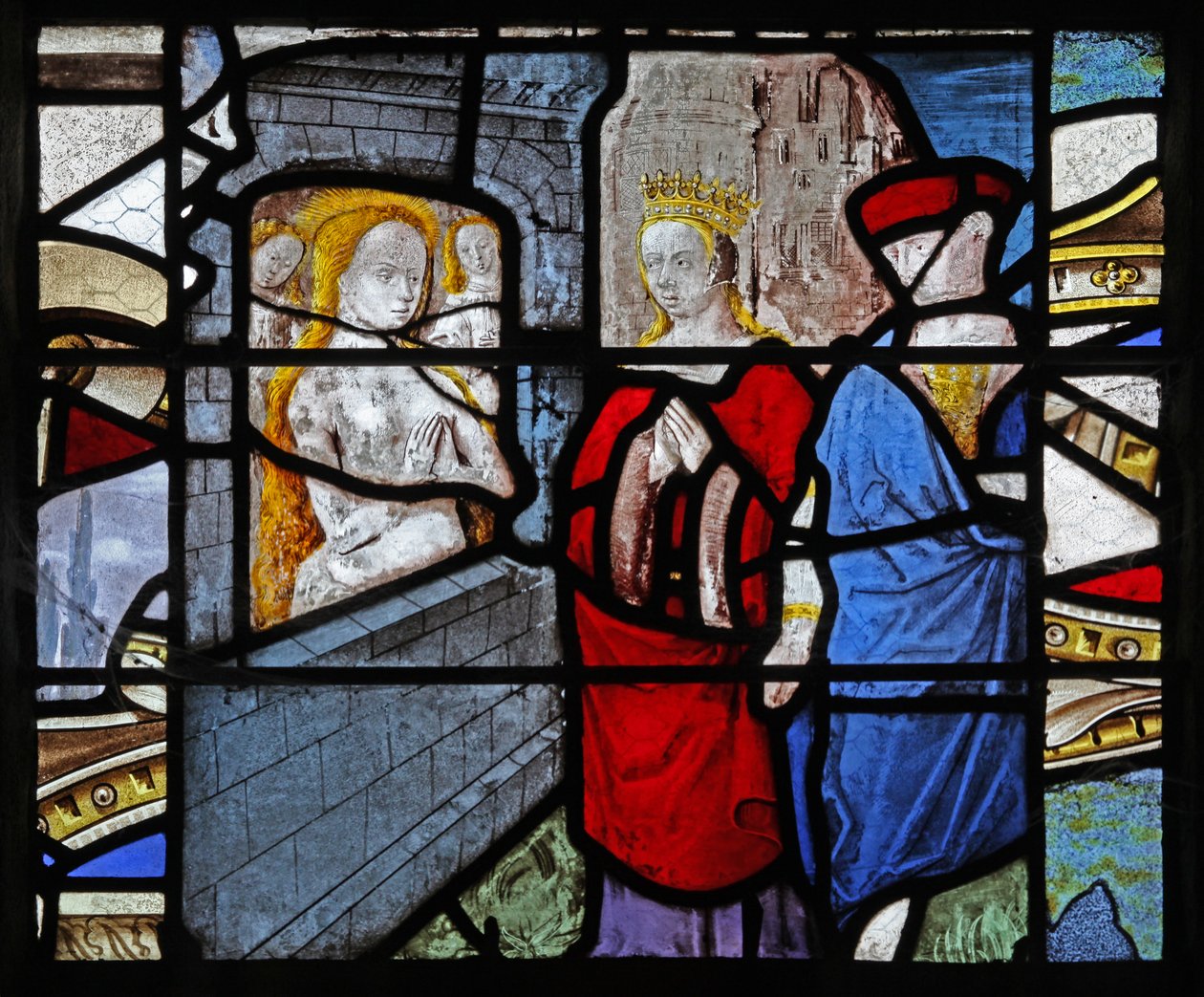 Vindu w15 som viser St Catherine og keiserens kone av French School