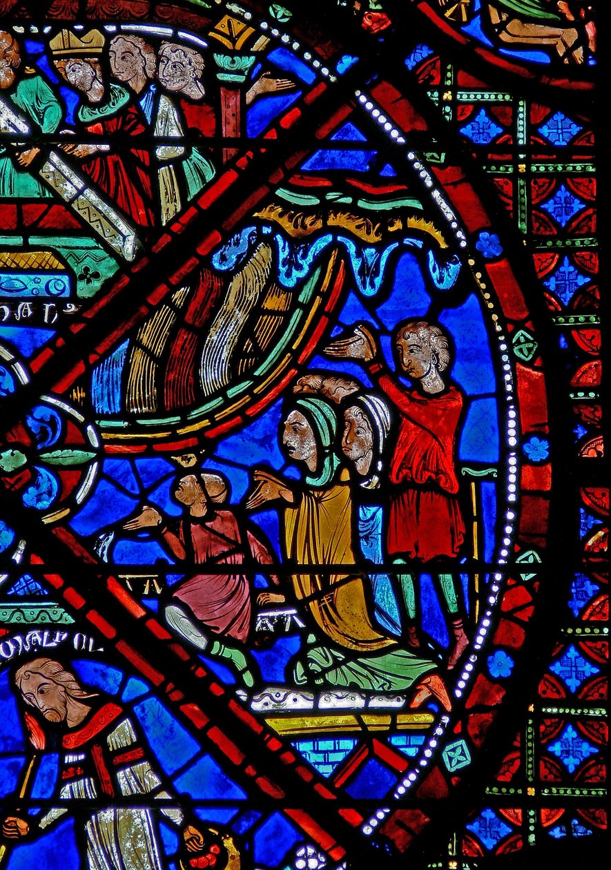 Vindu w15 som skildrer historien om St Stephens relikvier: når folk deltar på gjenbegravelsen, opplever folk mirakuløse kurer når regnet faller ned over dem av French School