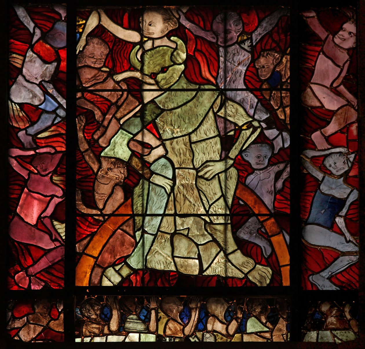 Vindu w16 som viser en scene fra The Last Judgement: the Damned av French School