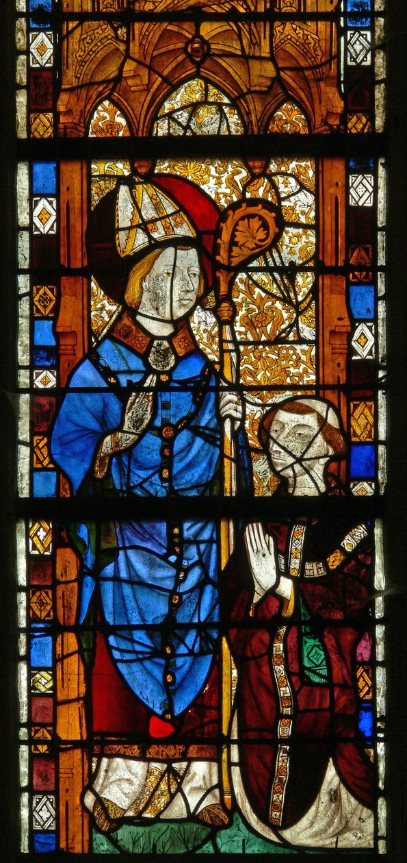 Vindu w17 som viser St Nicholas og giveren Oudin de Troyes av French School