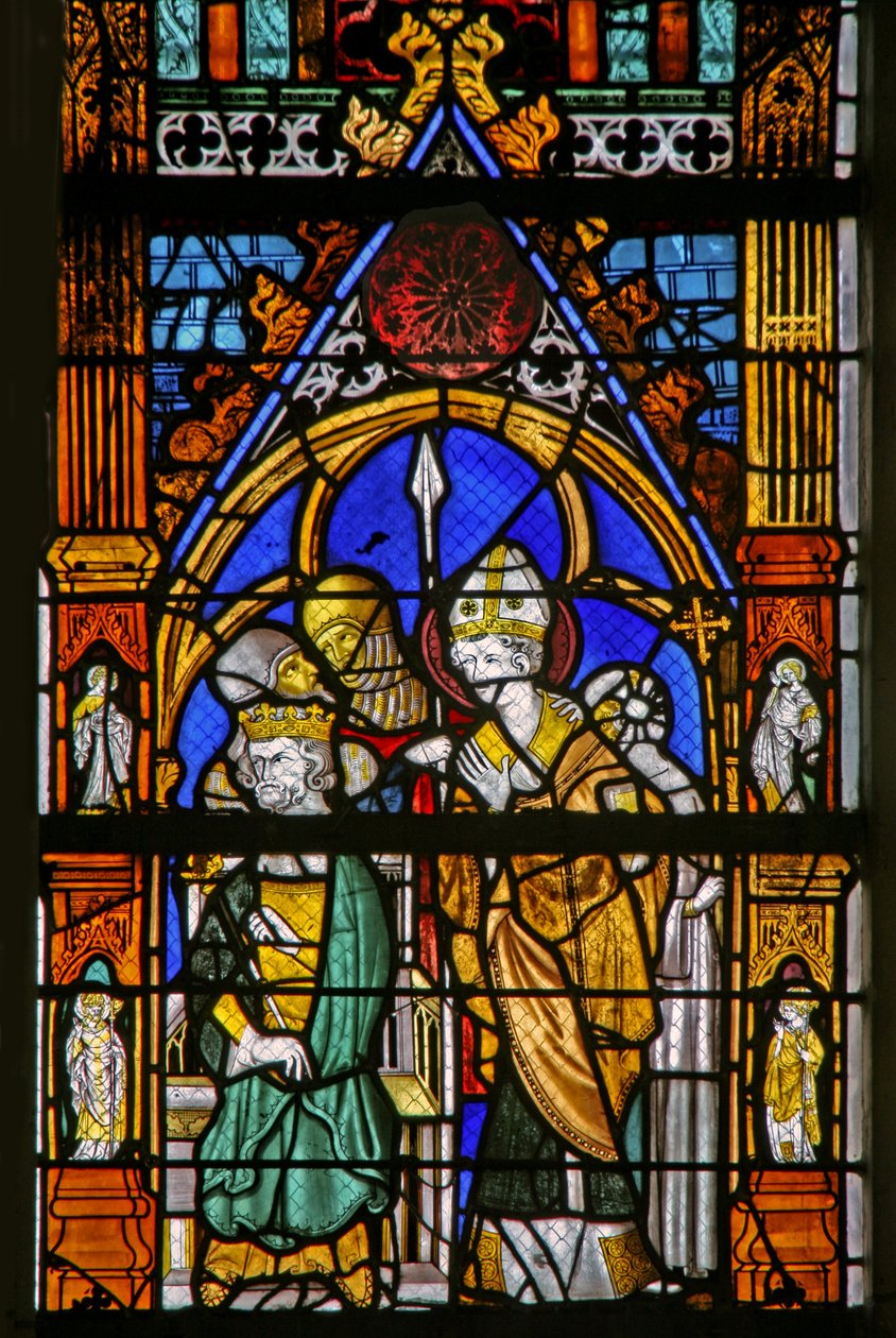 Vindu w19 som viser St Thomas Becket og Henry II er uenige av French School