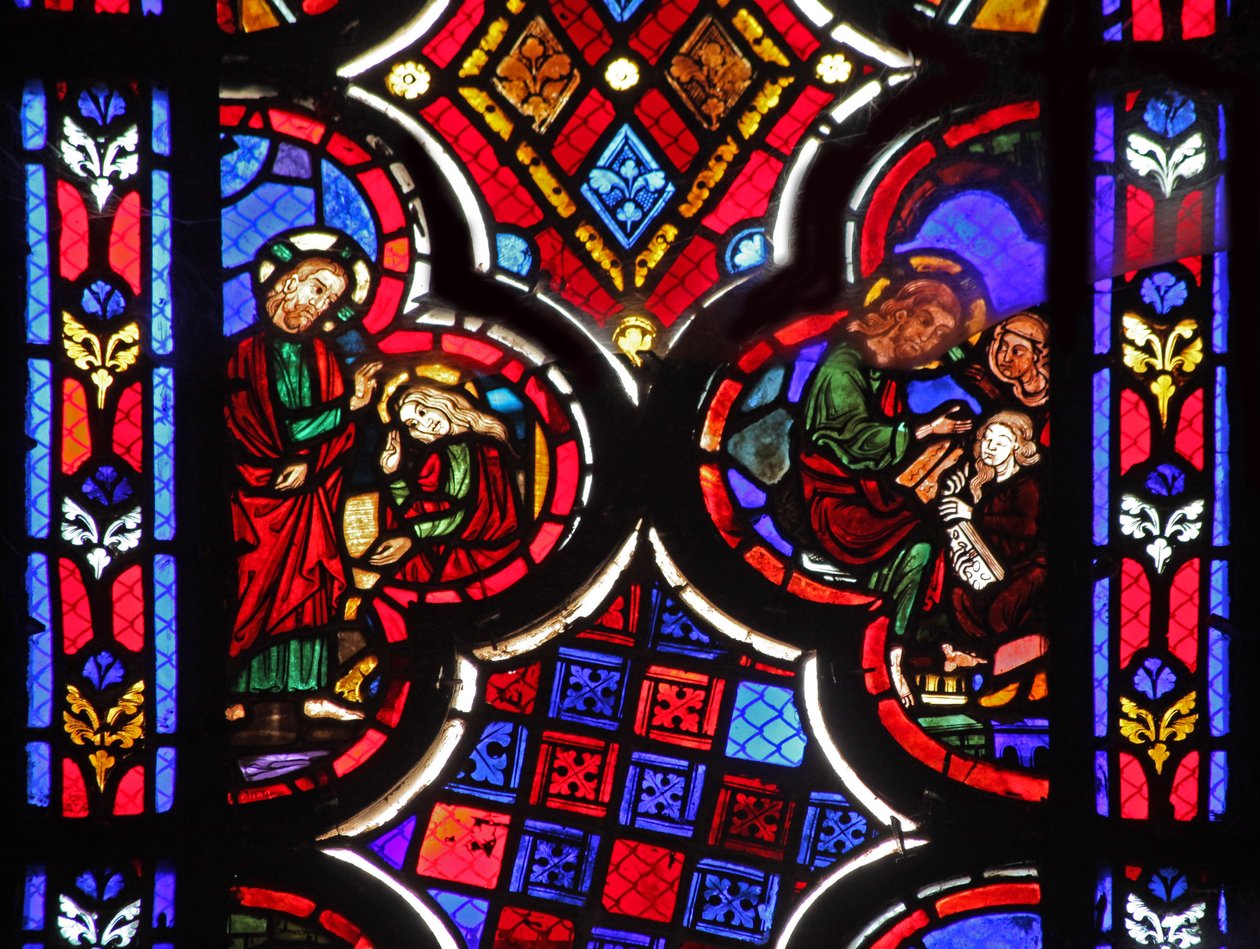 Vindu w1 som viser Jesus med Marta og Maria Magdalena av French School