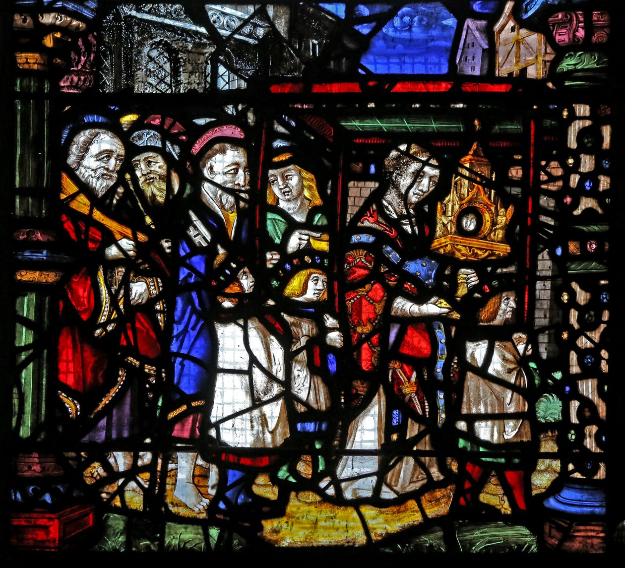 Vindu w1 som viser apostlene etter en monstranse med Verten (her som en juvel med inngravert glass) av French School