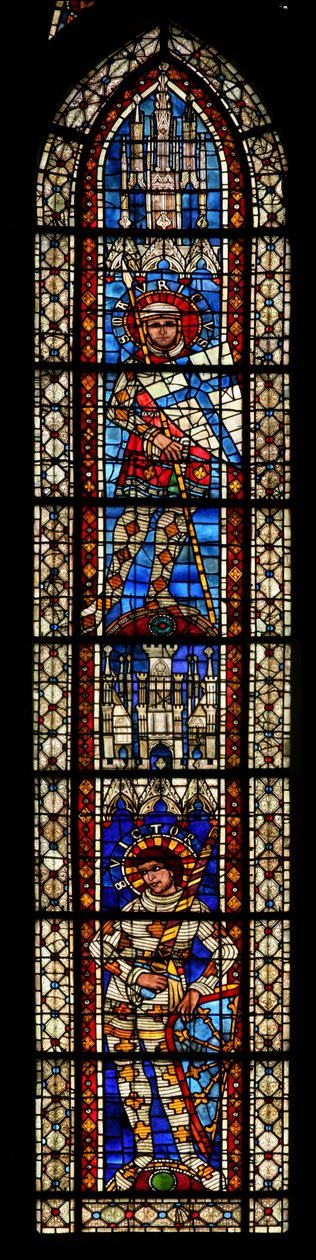 Vindu w203 som viser St Maurice og St Victor (farget glass) av French School