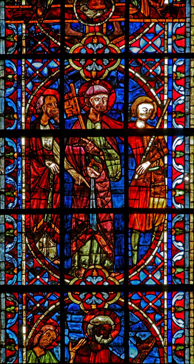 Vindu w204 som viser St Peter og St Paul før keiser Nero av French School