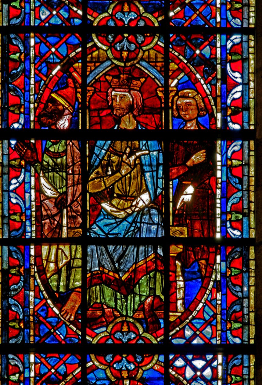Vindu w204 som viser St Peter og St Paul før keiser Nero av French School