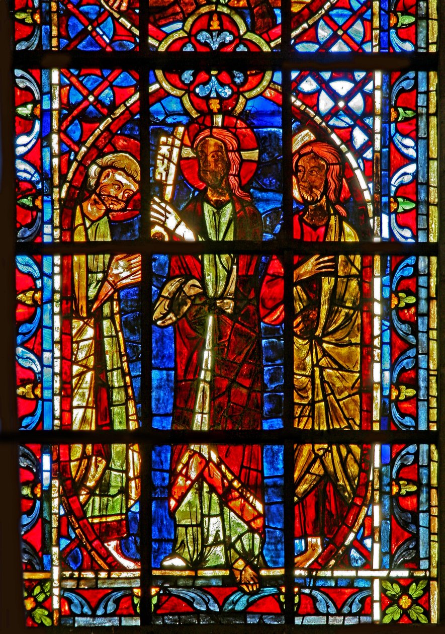 Vindu w204 som viser St Peter er gitt nøkkelen(e?) av Kristus i nærvær av St Paul av French School