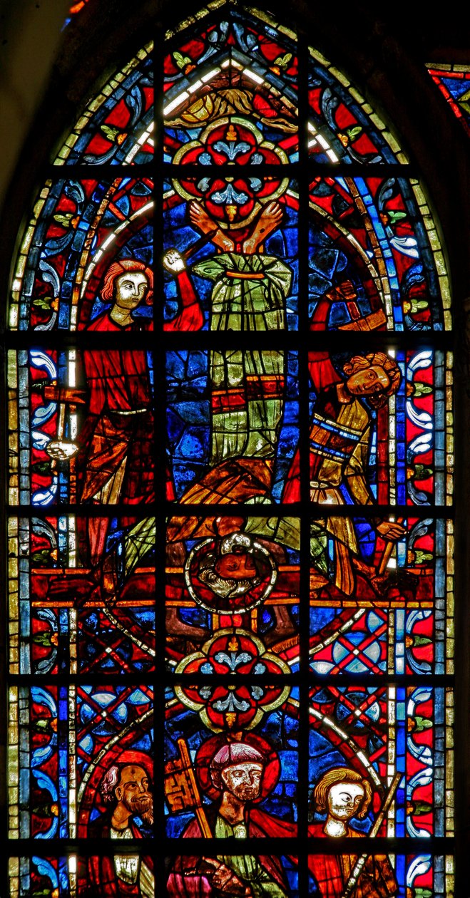 Vindu w204 som viser korsfestelsen av St. Peter av French School