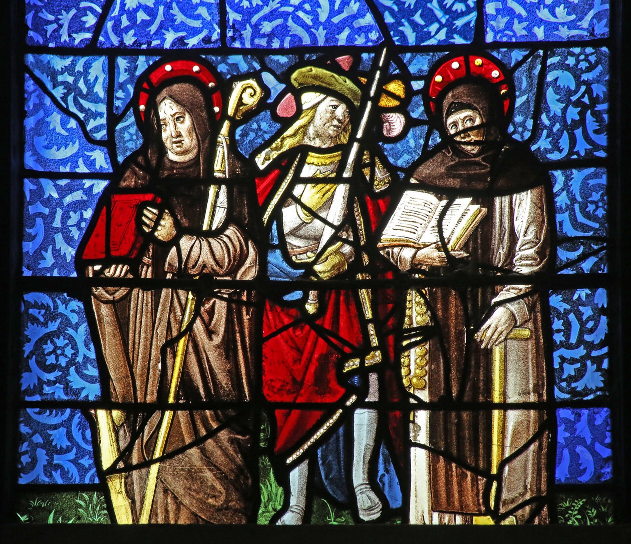 Vindu w20 som viser St Dominic og St Francis med en chevalier som holder et sverd av French School