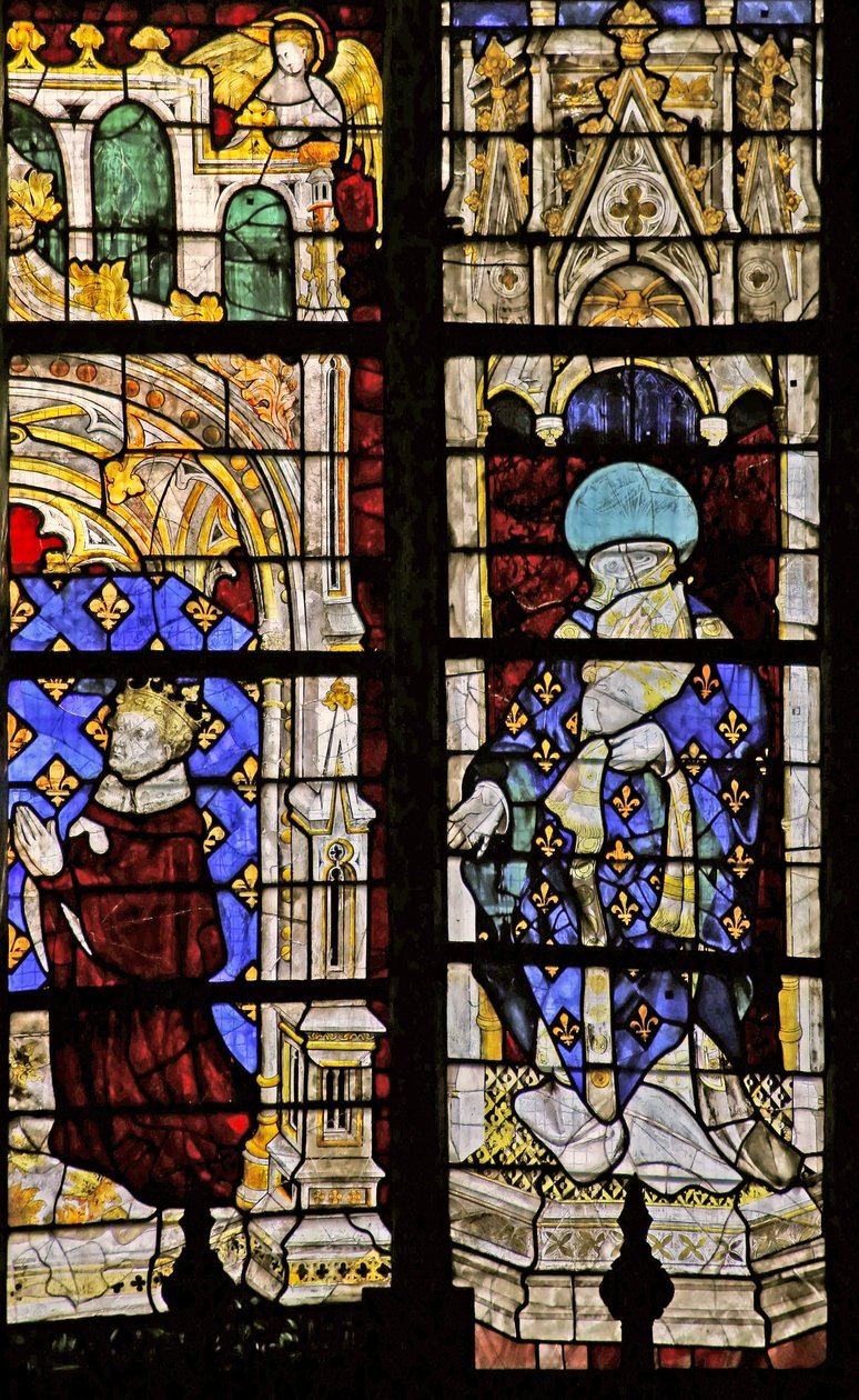 Vindu w210 som viser St Denis med giveren Charles VI av French School