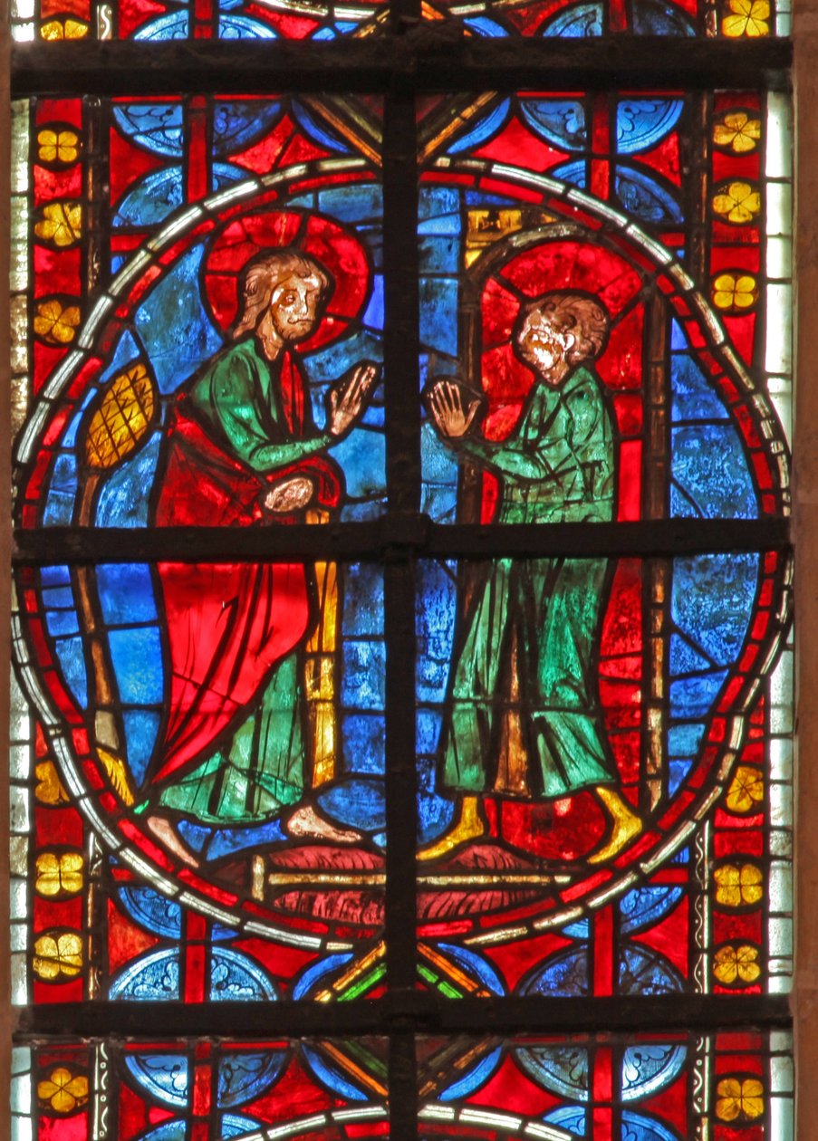 Vindu w210 som viser St James og magikeren Hermogenes-lærlingen Philetus av French School