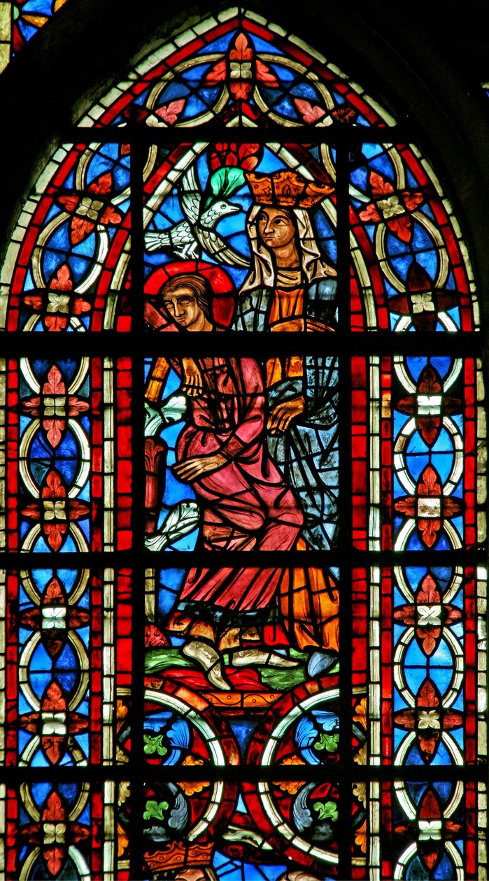Vindu w211 som viser St Helen-drømmer (farget glass) av French School