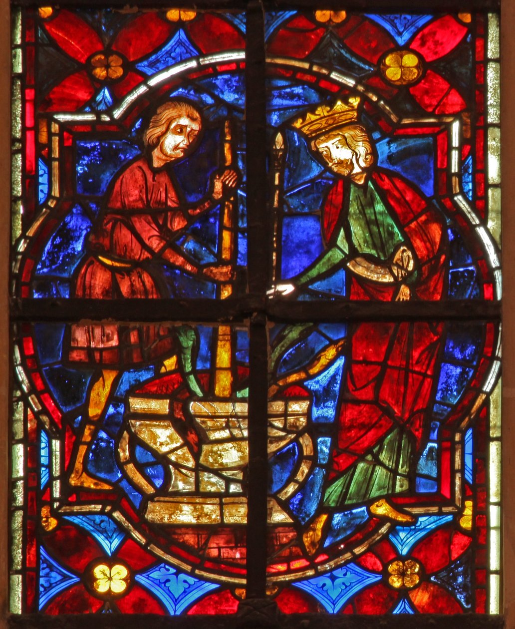 Vindu w212 som viser en scene fra legenden om St John: helgenen og miraklet med de knuste juvelene av French School