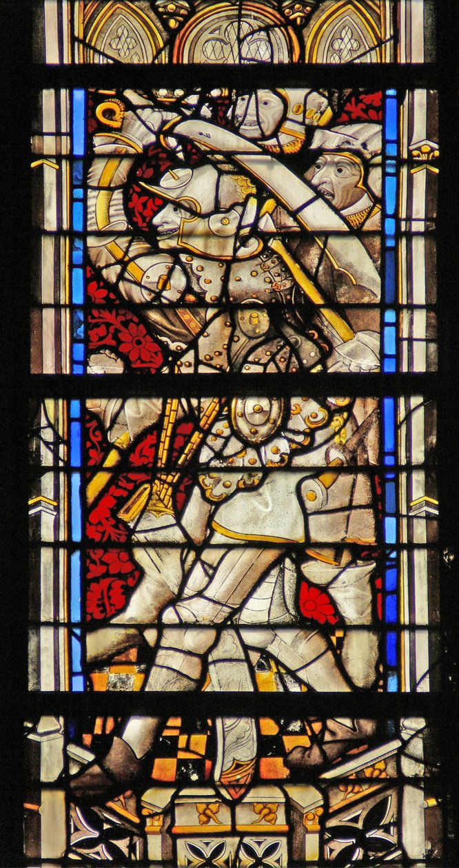 Vindu w214 som viser riddere som dreper St. Thomas Becket av French School