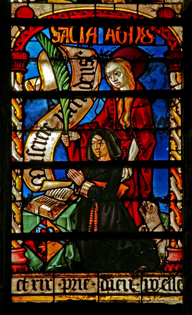 Vindu w234 som viser en giver - Agnes Bonjean med St Agnes av French School