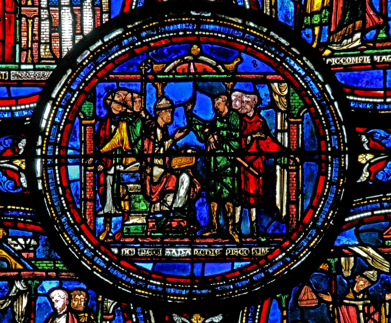 Vindu w23 som viser St. Thomas Becket mottar utsendinger fra kongen av French School