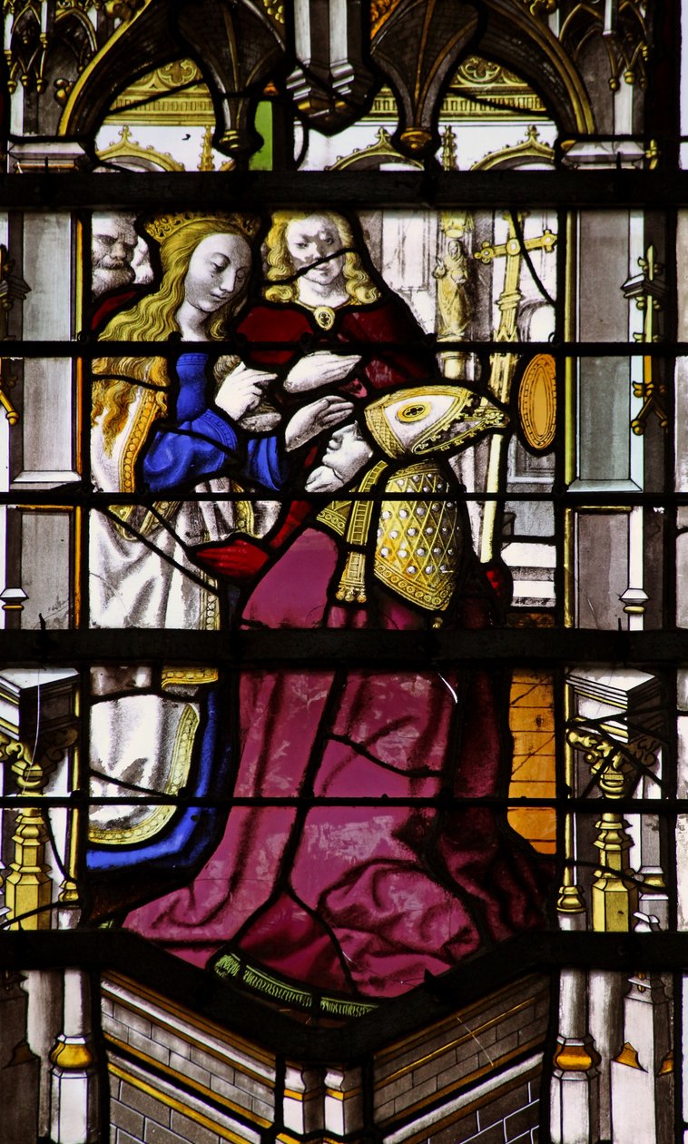 Vindu w27 som viser Jomfru Maria vises for St. Martin av French School