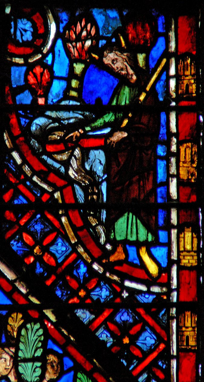 Vindu w2 Moses ved klippen Horeb Ex XVII 35 av French School