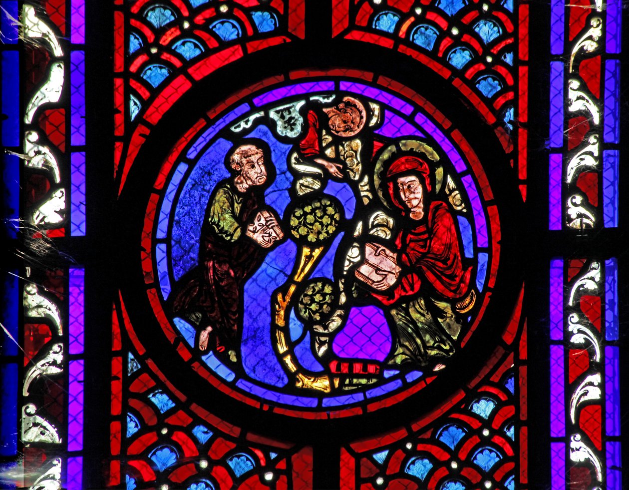 Vindu w2 som viser en scene fra livet til Maria Magdalena - helgenen i Provence av French School