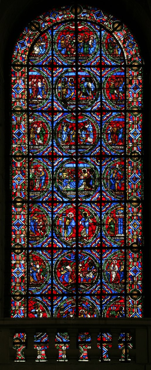 Vindu w2 som viser scener fra St Peters liv av French School