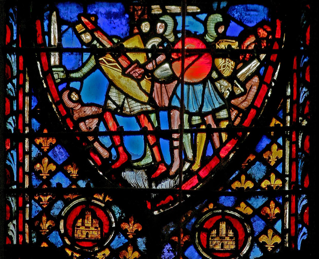 Window w3 En kamp (mot amalekittene? Numb XIV 45) av French School